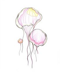 This hand-drawn sketch, silhouetted against a light source, showcases floating 3D blobs of vibrant fluid jelly with intriguin