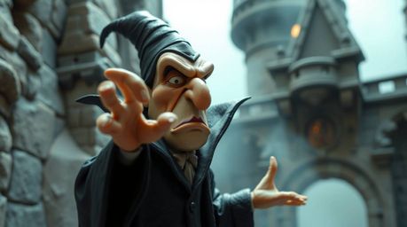 This artwork depicts a classic Disney villain casting a spell within the aged walls of an old castle. Created with sculptural