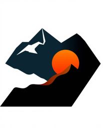 This is a geometric logo design inspired by a bird's-eye view of a sunset from a high alpine peak. The artwork emphasizes per