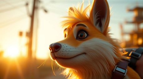 Discover stunning digital art featuring warm golden hour light, electric vivid colors, and expressive animal characters.  Eac