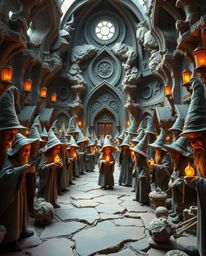Experience a breathtaking scene of a magical school brimming with young wizards, rendered in stunning sculptural clay art. Th