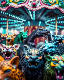 Experience an extraordinary visual journey into a carnival seized by untamed wildlife. This extreme macro close-up photograph