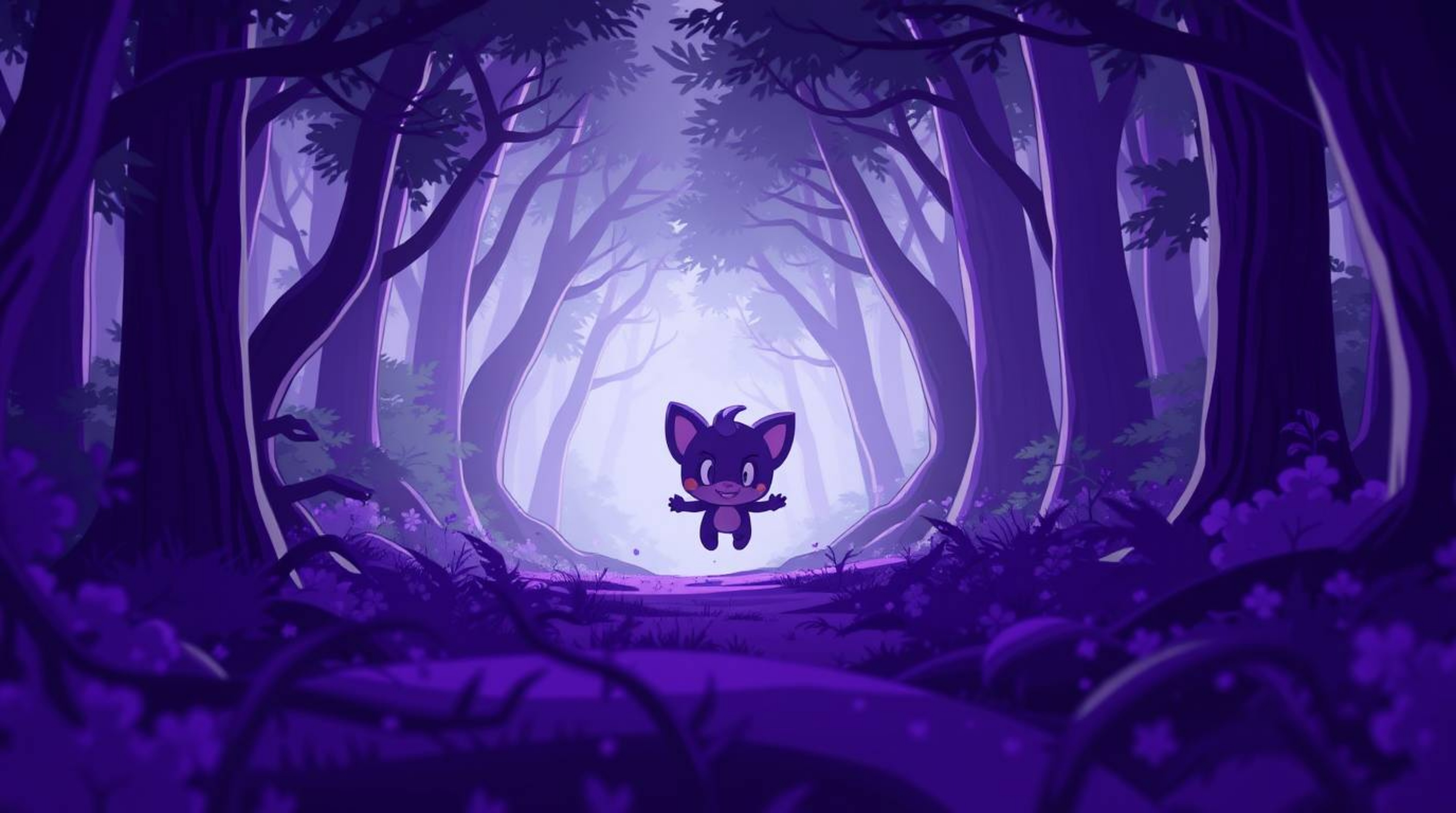 Experience a thrilling chase with a cute character through a mesmerizing looping forest rendered in deep ultraviolet and vivi