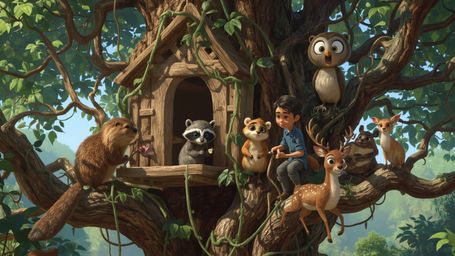 A high-resolution, commercial-grade stock photo, reminiscent of Pixar's signature style, depicts a beaver and a diverse group