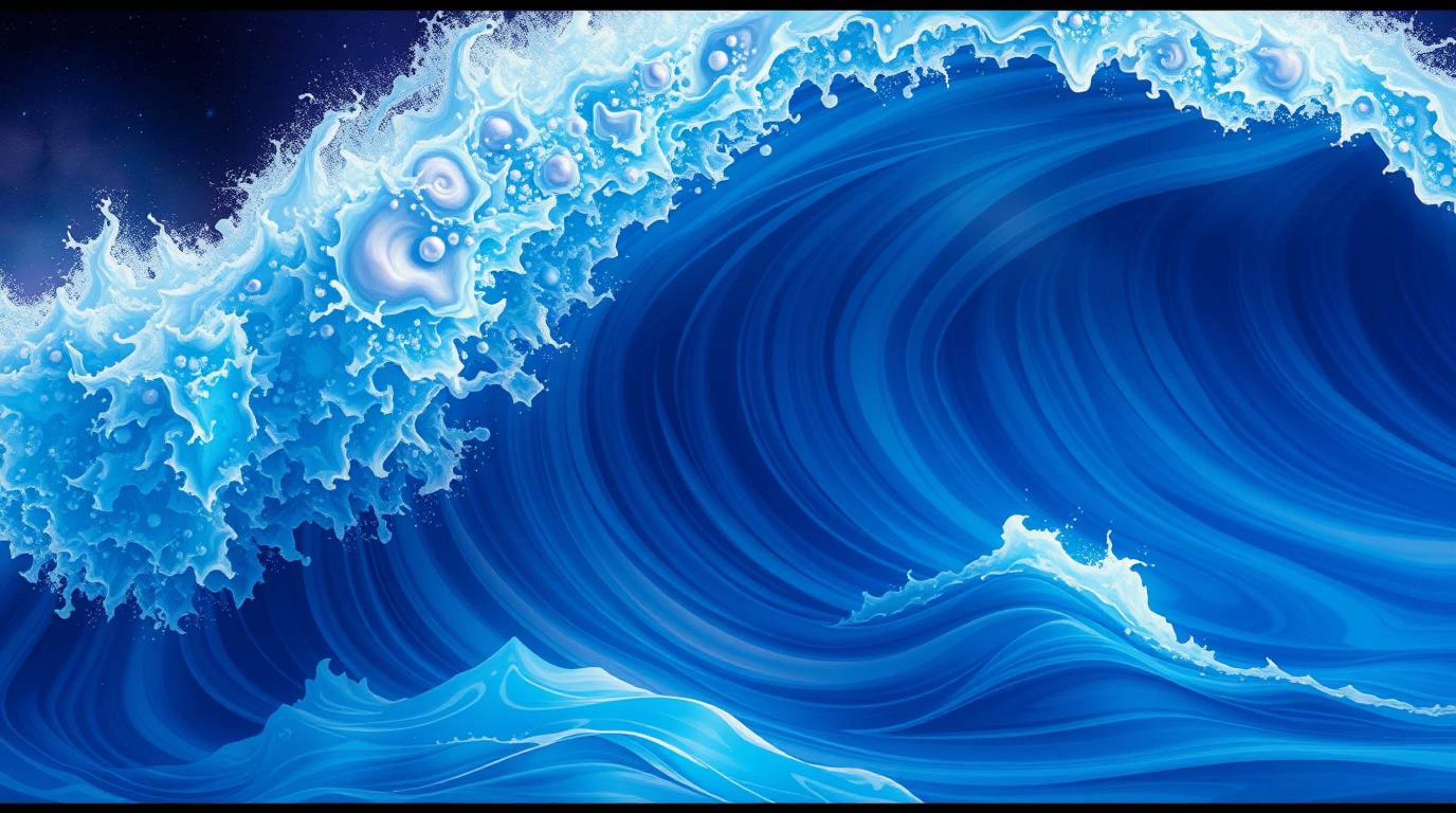 A cinematic Isekai anime-style rendition captures a fluid abstract wave, showcasing an expressive composition and a dreamy pa