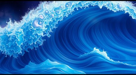 A cinematic Isekai anime-style rendition captures a fluid abstract wave, showcasing an expressive composition and a dreamy pa