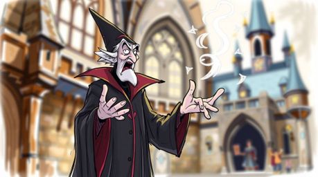 A captivating hand-drawn sketchnote depicts a classic Disney villain casting a spell within an old castle.  The illustration 