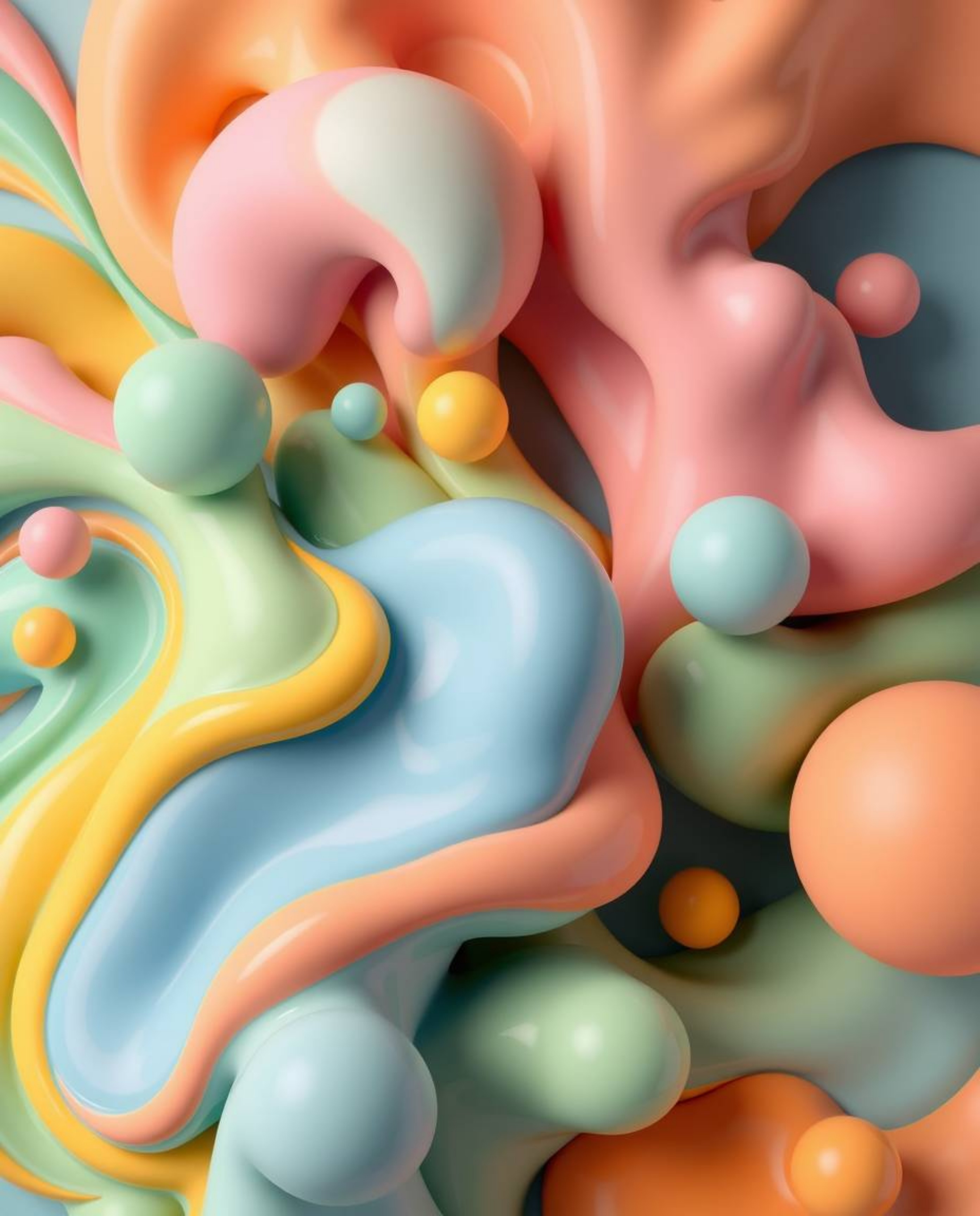 This high-resolution stock photo presents a captivating abstract composition featuring colorful 3D fluid shapes playfully int