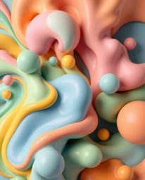 This high-resolution stock photo presents a captivating abstract composition featuring colorful 3D fluid shapes playfully int