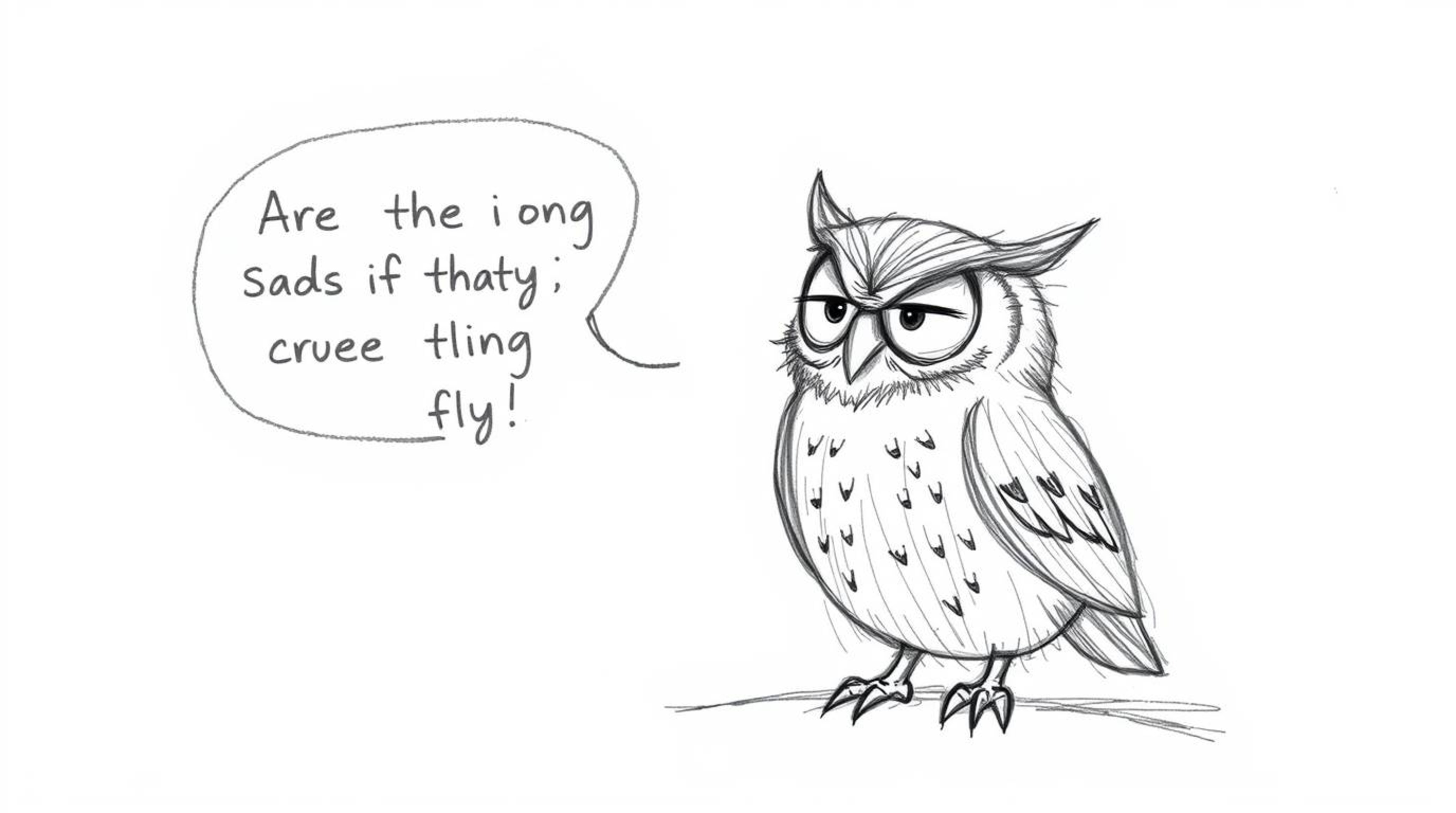 A heartwarming hand-drawn sketch in the style of Pixar features a blind owl with textured pencil strokes, passionately teachi