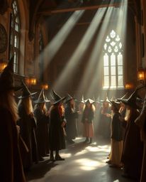 Creative light art, using natural earth tones, creates an ethereal and spiritual vibe within a magical school filled with you