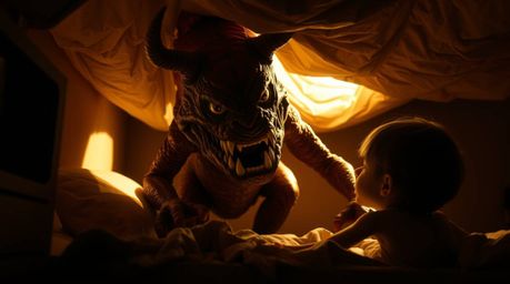 A heartwarming tale of an unlikely friendship between a child and a monster hiding under the bed.  Harsh lighting casts drama