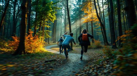 Experience a thrilling chase scene set against a mesmerizing looping forest background.  Intense lighting and vibrant, comple