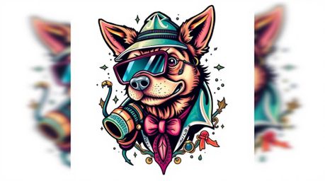 Explore dynamic symbolic traditional tattoo art prints featuring a dog detective equipped with high-tech gadgets. This vibran