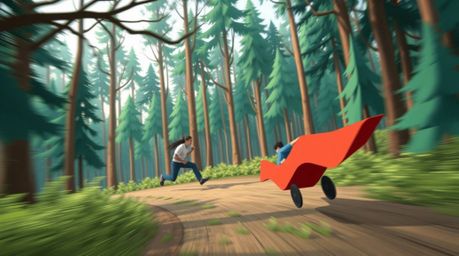 Experience a dynamic, close-up chase scene rendered in a modern flat design style. This 16:9 animation features a looping fo