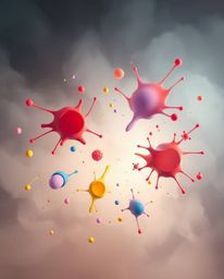 This captivating artwork showcases an overhead bird's-eye view of abstract 3D colorful splash shapes gracefully floating in s