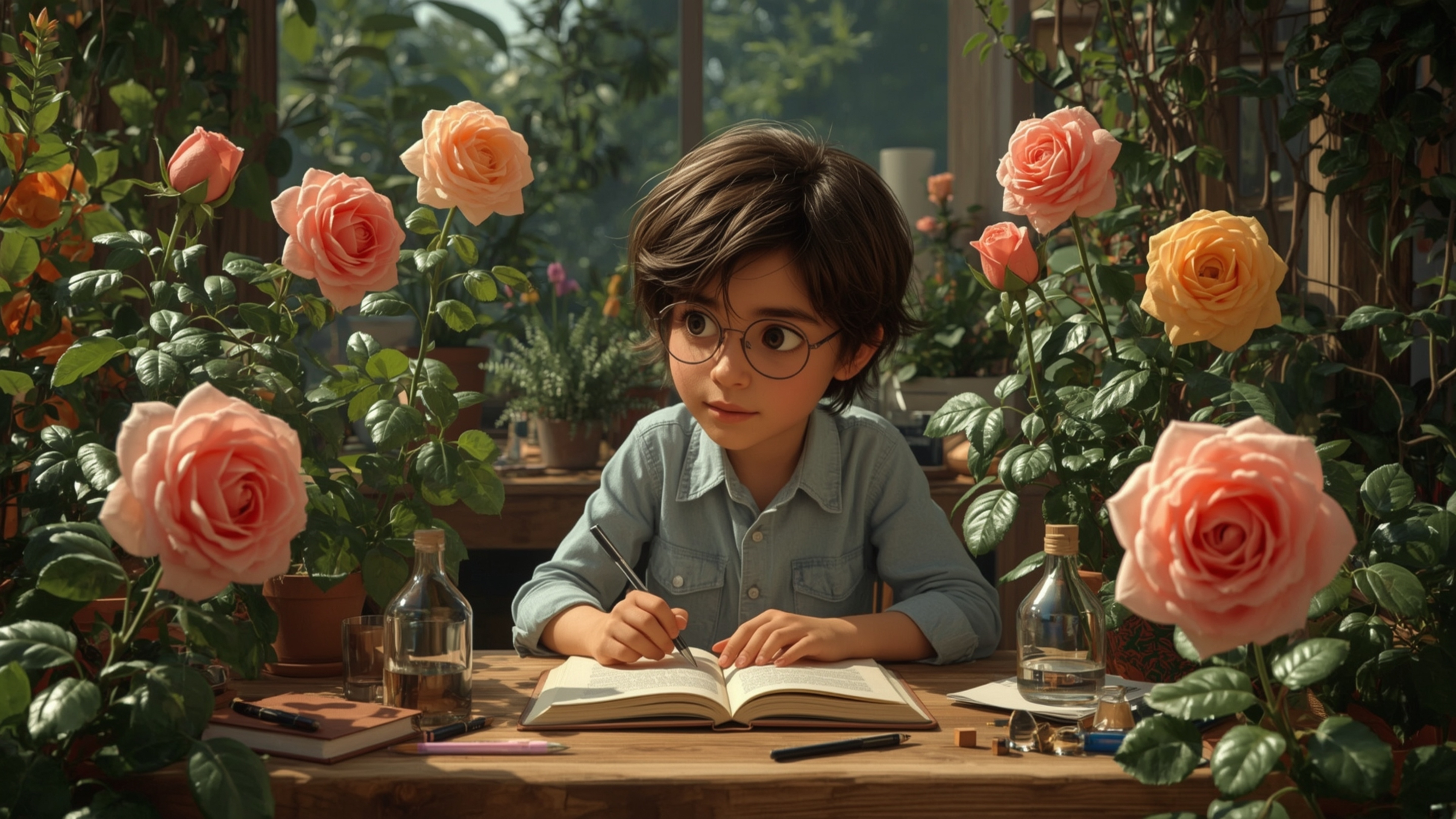 This highly detailed, high-resolution stock photo, depicted in a vibrant, Pixar-inspired style, shows a bright and curious ho