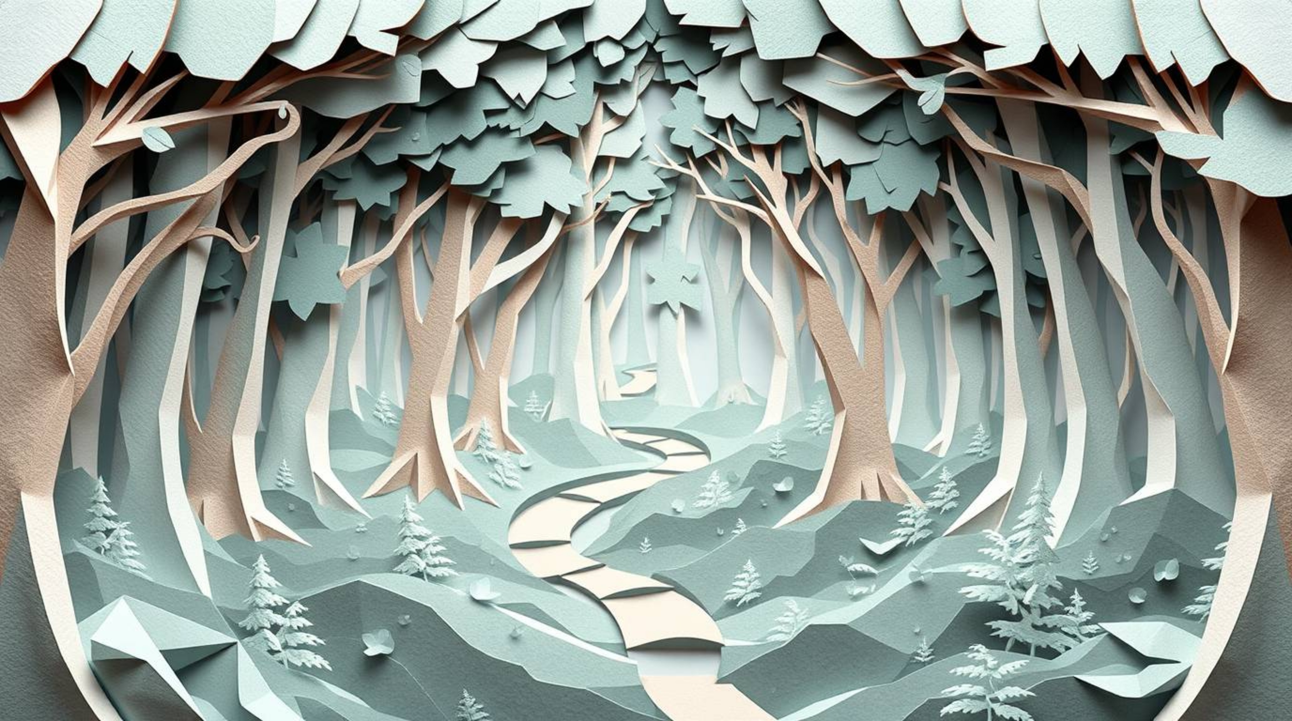 Immerse yourself in an intricate origami-style illustration depicting a thrilling chase through a looping forest. The artwork