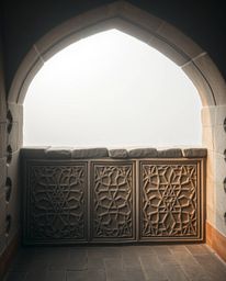 This high-resolution stock photo showcases intricate Islamic geometric patterns meticulously carved in stone, emphasizing his