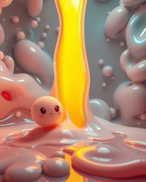 Immerse yourself in a captivating world of adorable and cute surreal 3D fluid shapes, resembling melted glass. This hyperreal