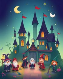 Discover an adorable magical school brimming with young wizards! This charming illustration features smooth gradient transit