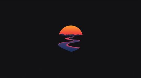 A strong and moody logo design features a river delta glowing in twilight colors.  The geometric shapes and clean lines creat