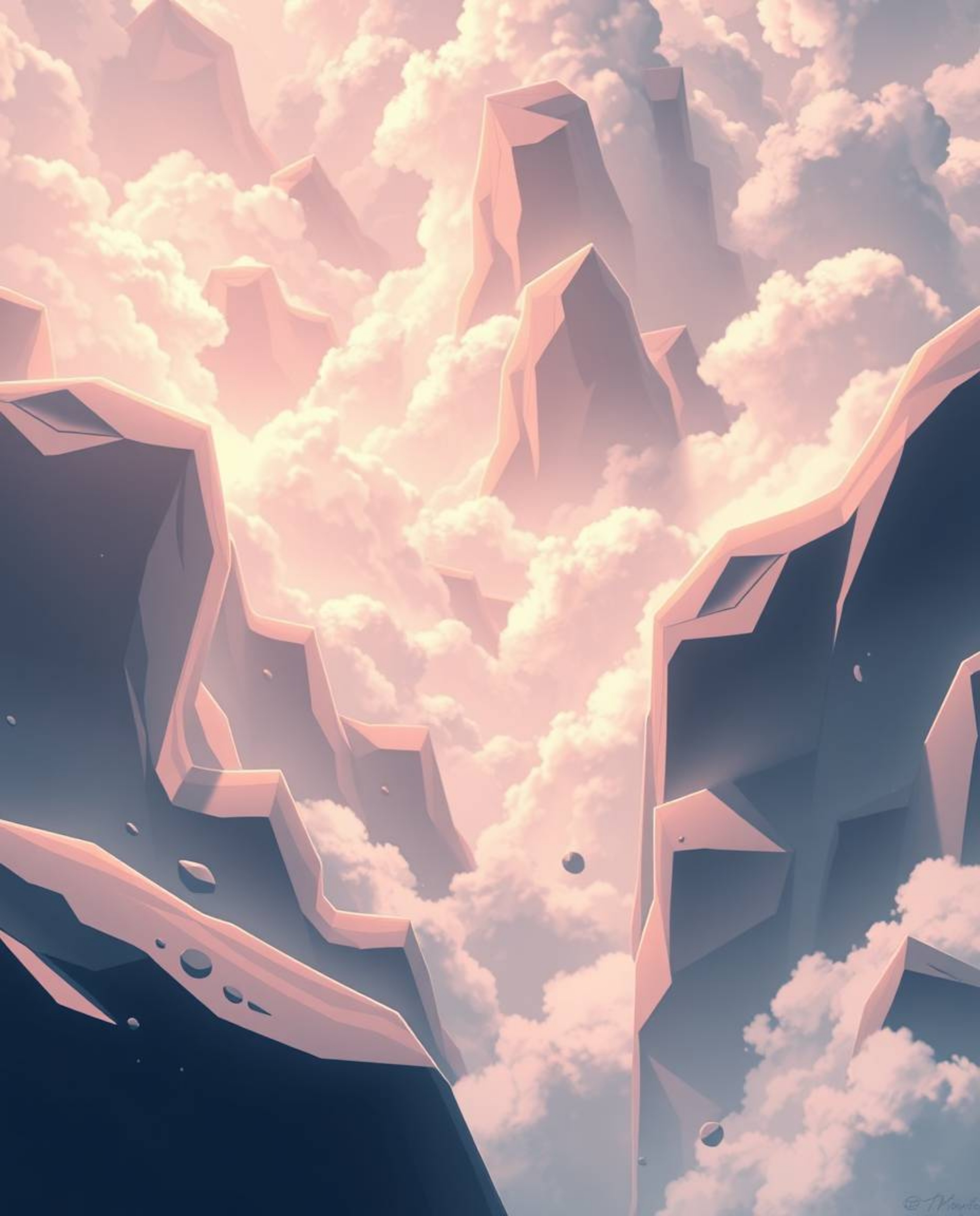 This image presents a high-angle perspective Isekai anime style showcasing 3D shapes with smooth gradient textures and an exp