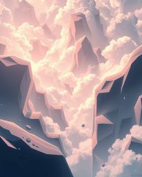 This image presents a high-angle perspective Isekai anime style showcasing 3D shapes with smooth gradient textures and an exp
