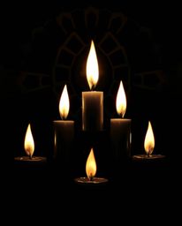An intense black and white image featuring warm candle lights creates a mesmerizing geometric optical illusion with retro vib