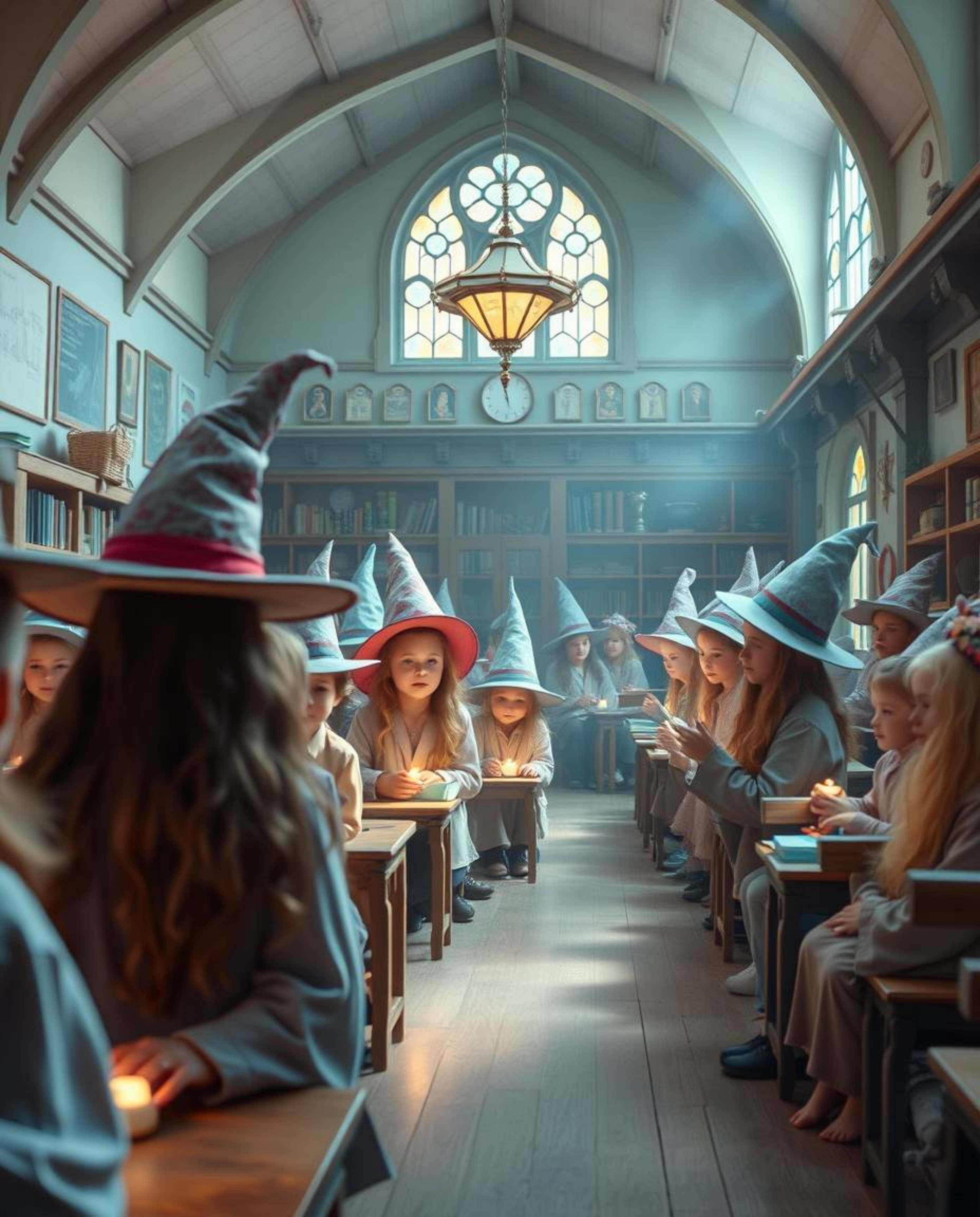 Discover a captivating high-resolution stock photo depicting a magical school brimming with young wizards. The image boasts