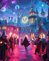Explore a mesmerizing magical school where young wizards harness advanced technology in a futuristic sci-fi setting, infused