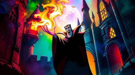 Experience a creative and captivating light art depiction of a classic Disney villain conjuring a spell within the walls of a