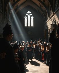 Explore a captivating magical school brimming with young wizards, rendered with striking hard light that creates a dramatic i