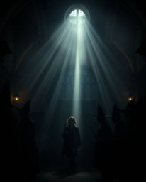 Discover a captivating image of a magical school filled with young wizards, rendered in a moody volumetric lighting style.  D