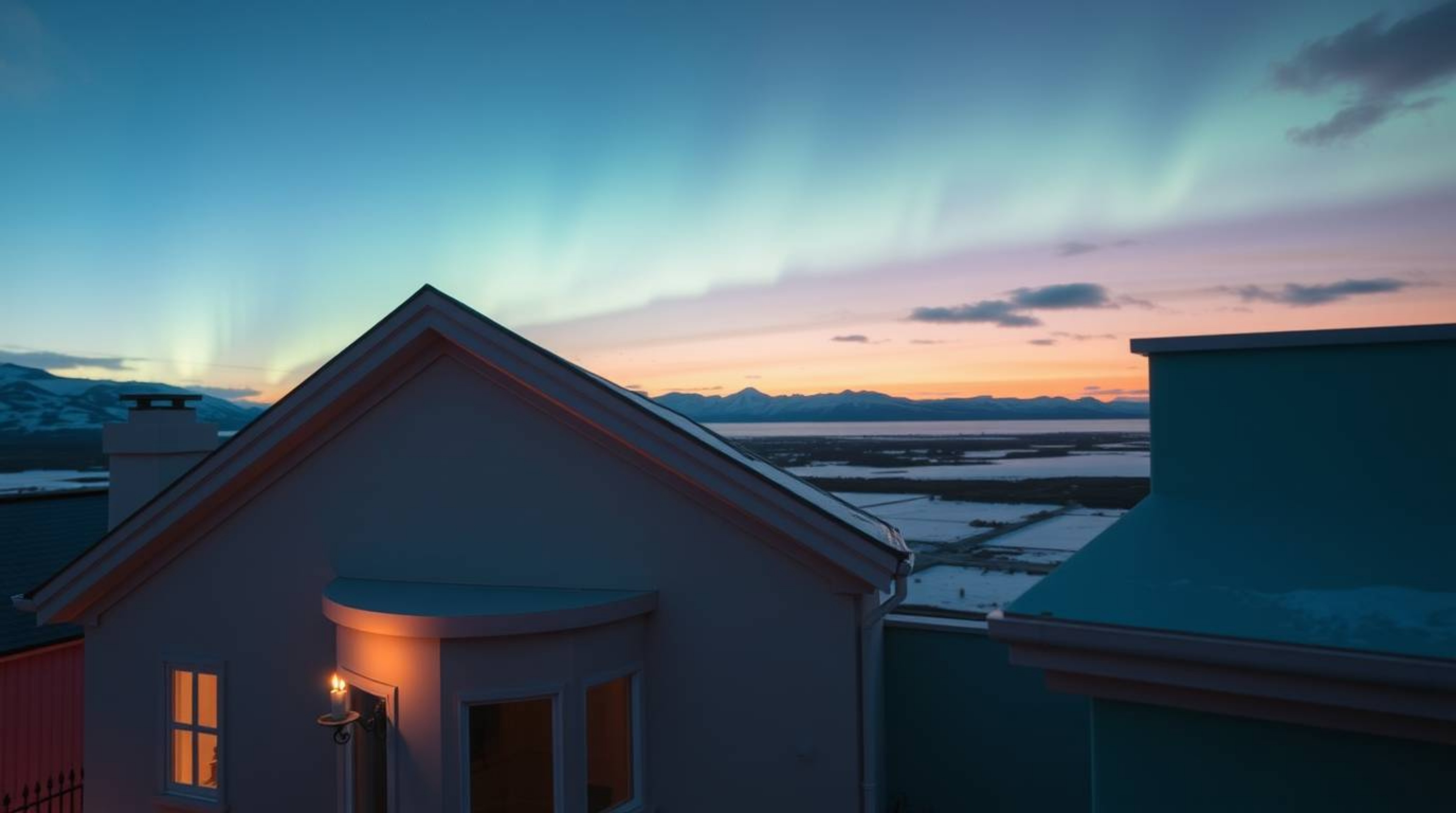 Stunning architectural photography featuring soft pastel hues.  Warm candlelight casts a gentle glow, beautifully contrasting