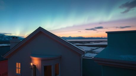 Stunning architectural photography featuring soft pastel hues.  Warm candlelight casts a gentle glow, beautifully contrasting
