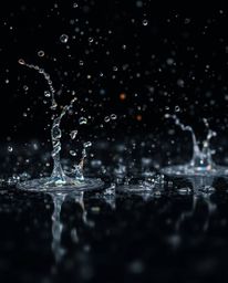 Explore the captivating world of dynamic splash photography with this freeze-frame motion shot. Against a stark black backgro