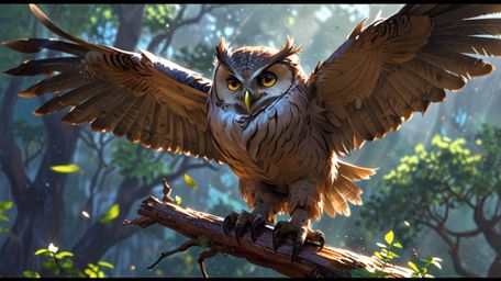 In a beautifully rendered scene that combines the charm of Pixar with the expressiveness of anime, a wise blind owl is depict