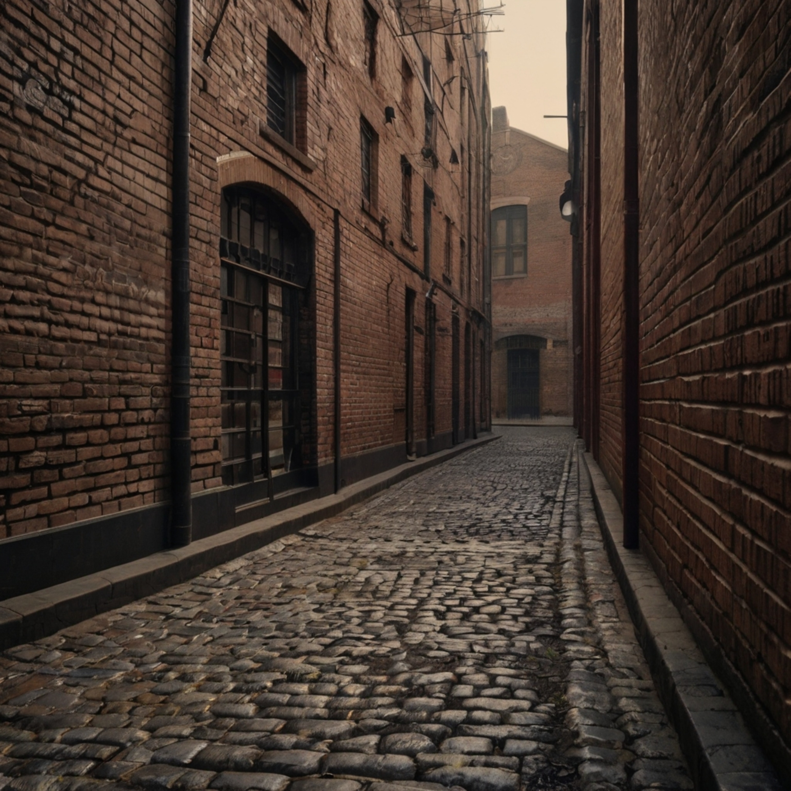 A captivating pencil drawing showcasing a deserted alleyway, meticulously rendered with intricate details. The artwork emphas
