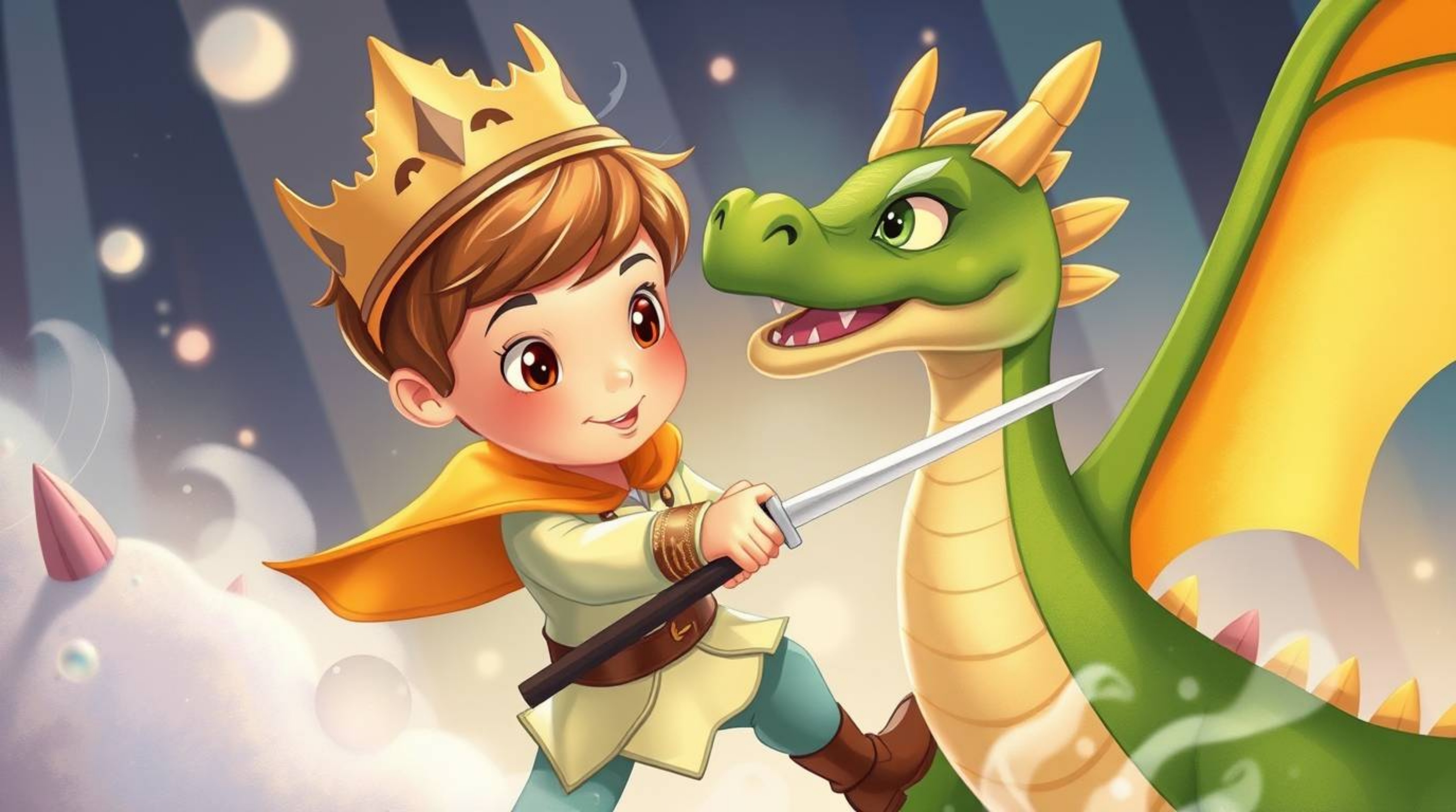 A captivating illustration in the style of 1950s animation depicts an adorable prince with delicate features engaging in a wh