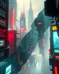 Explore a captivating futuristic city caught in a glitch, divided into visually distinct zones and characterized by flickerin
