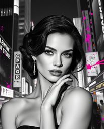 Explore a captivating juxtaposition of classic elegance and futuristic cyberpunk in this black and white photograph.  Gracefu