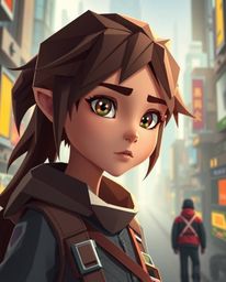 Discover a captivating image of a young, sharp-featured inventor girl crafted in intricate origami style.  Set against the ba