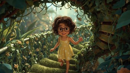 A highly detailed, high-resolution stock photo featuring a bright-eyed, bespectacled young girl with a genius-level intellect