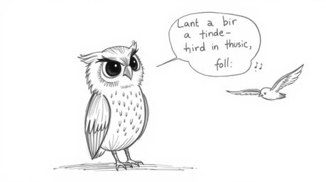 A heartwarming hand-drawn sketch in the style of Pixar depicts a blind owl with textured pencil strokes, tenderly teaching yo