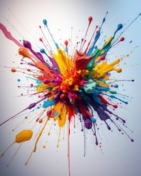 Explore a futuristic sci-fi illustration featuring a vibrant explosion of colorful paint splashes against a stark white canva