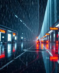 Immerse yourself in a futuristic sci-fi world with this captivating wet rainy scene. The artwork features a minimalist geomet