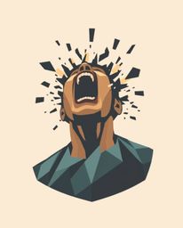 A captivating geometric logo design featuring a person screaming amidst a world shattering into pixels.  The artwork utilizes