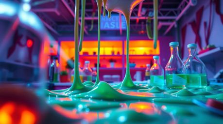 A captivating close-up reveals an intricate origami-style science lab scene, awash in vibrant colors and geometric precision.