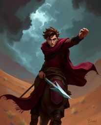 A captivating digital painting showcases a brave, Disney-esque hero embarking on a thrilling desert adventure.  The artwork i